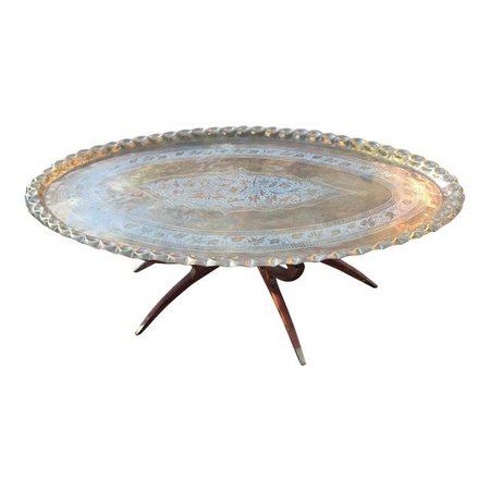 Vintage Brass Oval Platter Table | Chairish