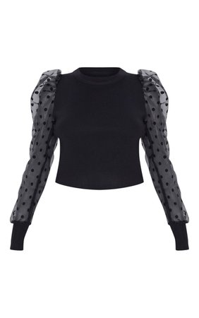 Black Spot Organza Sleeve Jumper | Knitwear | PrettyLittleThing USA