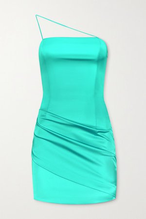 Pasto One-shoulder Neon Satin Mini Dress - Turquoise