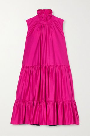 Bright pink Athis two-tone tiered cotton-satin mini dress | Roksanda | NET-A-PORTER