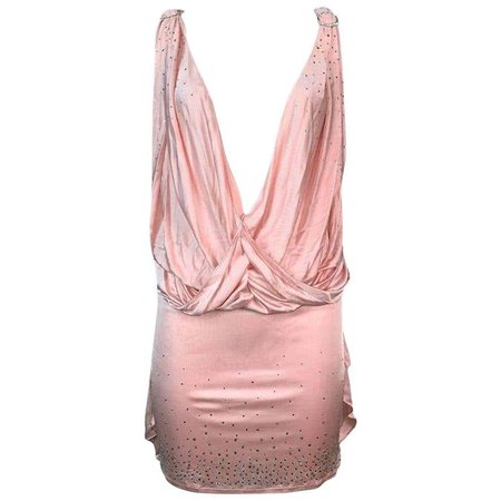 NWT FW 2003 Christian Dior John Galliano Runway Pink Plunging Crystal Mini Dress For Sale at 1stDibs