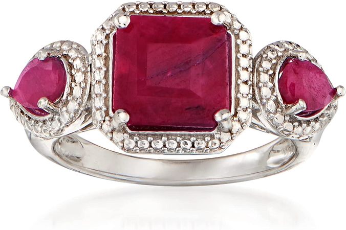 Amazon.com: Ross-Simons 3.40 ct. t.w. Ruby 3-Stone Ring in Sterling Silver: Clothing, Shoes & Jewelry
