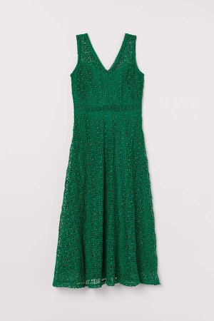 Lace V-neck Dress - Green