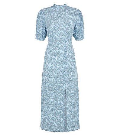 Blue Floral High Neck Midi Dress | New Look