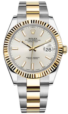 Rolex 126333 Silver Index Oyster Datejust 41mm Steel and Yellow Gold Mens Watch