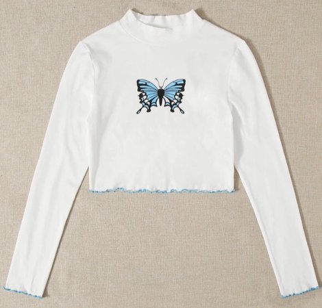 white long sleeve with blue butterfly