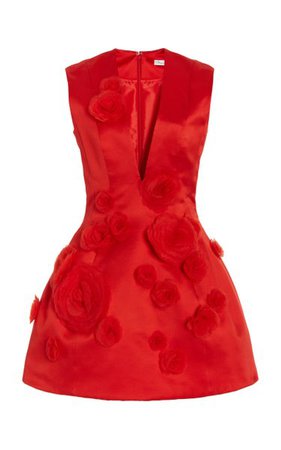 Rosette-Embroidered Silk Mini Dress By Oscar De La Renta | Moda Operandi