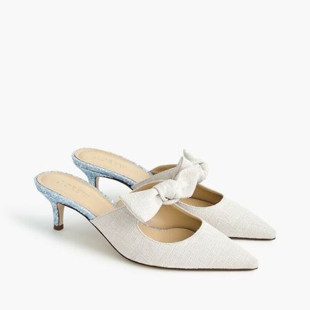J Crew Sophia Mules Heels Linen Glitter Bow Sz9 $148 Slides Shoes 55mm NIB New | eBay
