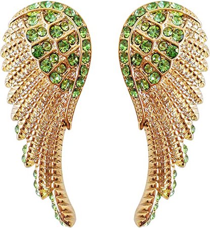 Amazon.com: Navachi 18k Gold Plated Bird Wings Green Crystal Omega Back Clip-on AZ1187 Stud Earrings: Clothing, Shoes & Jewelry