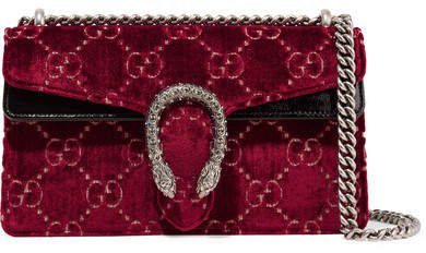 Dionysus Patent Leather-trimmed Embossed Velvet Shoulder Bag - Red