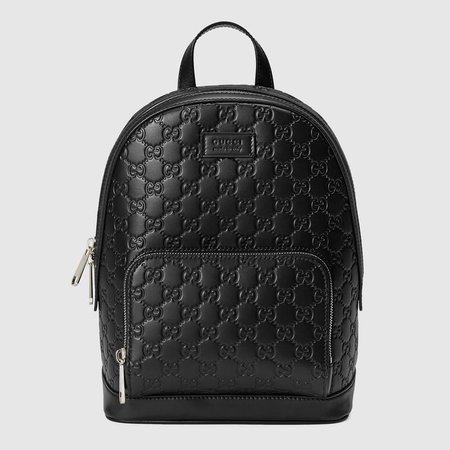 Gucci Signature leather backpack in Black Gucci Signature leather with black leather trims | Gucci Men's Backpacks