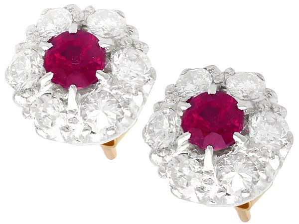 Vintage Ruby and Diamond Cluster Earrings | AC Silver