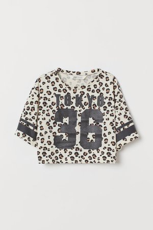 Printed short top - Beige/Leopard print - Kids | H&M GB