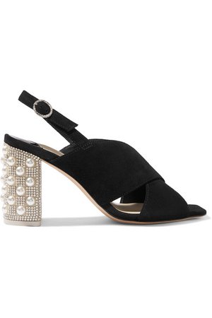 Sophia Webster | Nina crystal and faux-pearl embellished suede slingback sandals | NET-A-PORTER.COM