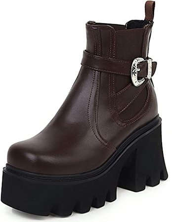 Amazon.com | heelchic Women Sexy Slip On Platform Boots Casual Square Toe Ankle Boots | Mid-Calf