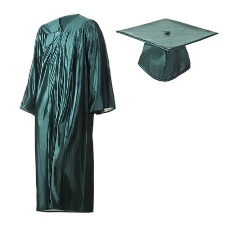 Graduation Cap and Gown Set Shiny Forest Green in Multiple Sizes