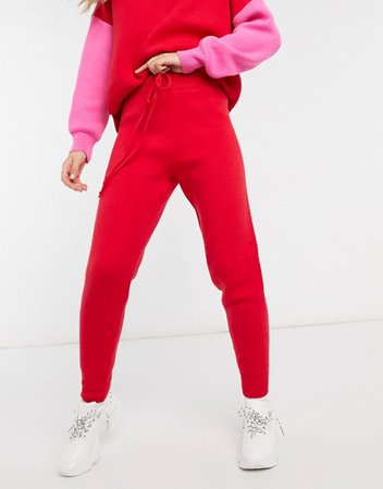 Never Fully Dressed knitted sweatpants set with tie waist in red | ASOS