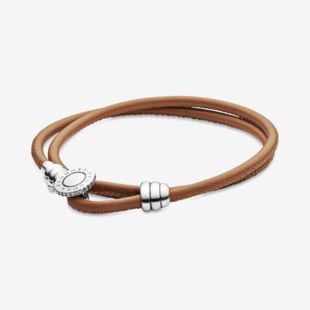 Golden Tan Double Leather Bracelet, Clear CZ | Silver | Pandora US