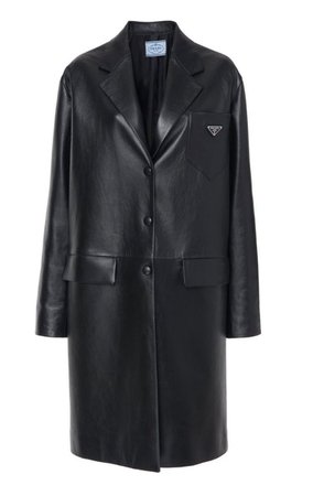 black leather Prada coat