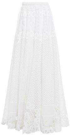 Flared Broderie Anglaise Cotton Maxi Skirt