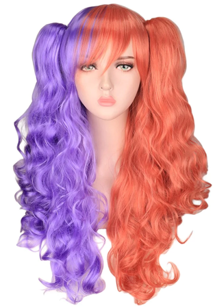 Purple and orange pigtail wig