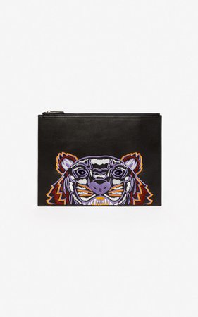 Tiger leather clutch | Kenzo US