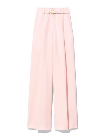 pastel pink belted trousers