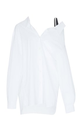 Off-The-Shoulder Crystal-Embellished Cotton-Poplin Shirt by Prada | Moda Operandi