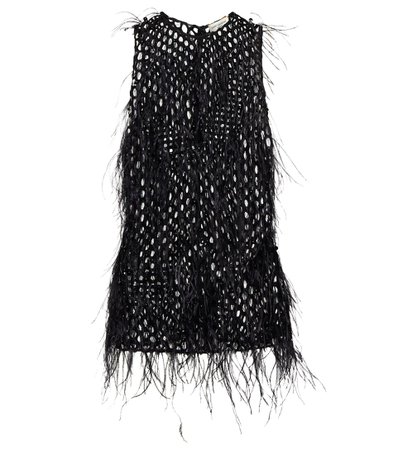 Saint Laurent - Feather-embellished fishnet top | Mytheresa