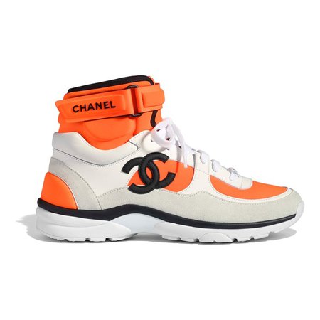 Chanel White Orange High Tops