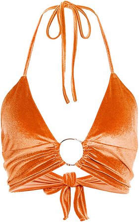 malianna Women Halter Backless Camis Streetwear Club Patchwork Camisole (Orange, Medium) at Amazon Women’s Clothing store