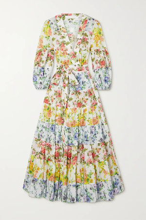 ZIMMERMANN + NET SUSTAIN tiered floral-print cotton-voile midi dress