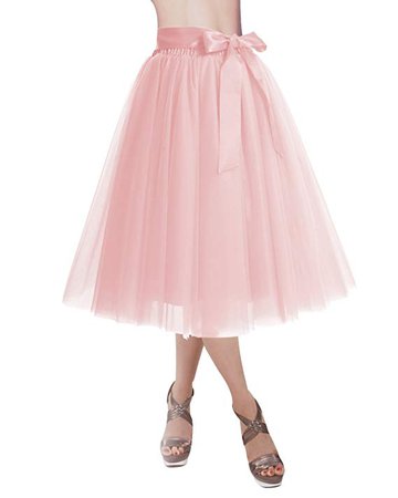 DRESSTELLS Knee Length Tulle Skirt Tutu Skirt Evening Party Gown Prom Formal Skirts Blush L-XL at Amazon Women’s Clothing store