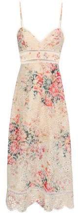 Floral-print Broderie Anglaise Cotton Midi Dress