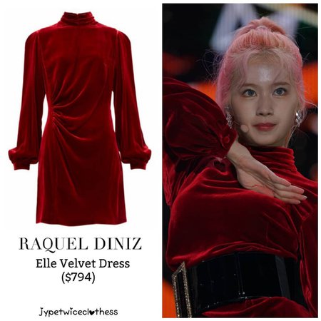 Twice's Fashion on Instagram: “SANA SUPER CONCERT RAQUEL DINIZ- Elle Velvet Dress ($794) #twicefashion #twicestyle #twice #nayeon #jeongyeon #jihyo #momo #mina #sana…”