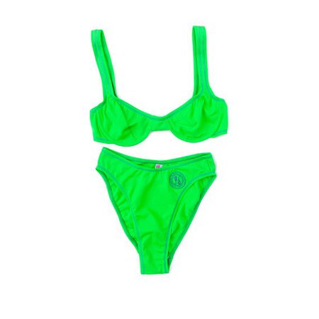 90's Neon Lime Green Bikini Swimsuit Hi-Cut French Cut | Etsy