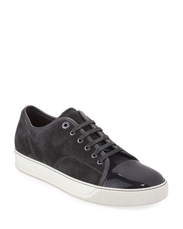 Lanvin Suede & Patent Leather Low-Top Sneakers