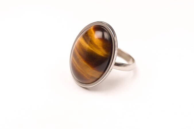 Tiger Eye Ring/ Stainless Steel Ring/ Tiger Eye Stones/ Gift | Etsy