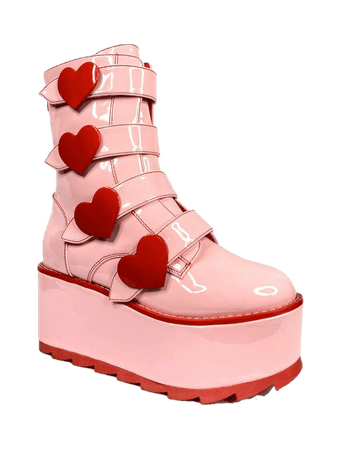 pink platform boots with red hearts