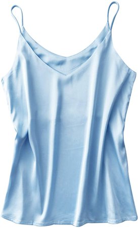 Miqieer Basic Women's Silk Tank Top Ladies V-Neck Camisole Silky Loose Sleeveless Blouse Satin Tank Shirt at Amazon Women’s Clothing store