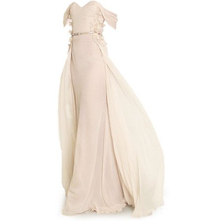 Nude Pink Off Shoulder Evening Gown
