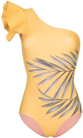 Aloha Spirit one shoulder palm print swimsuit