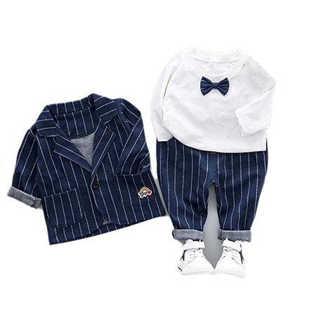 Amazon.com: JIANLANPTT Baby Boy Outfit Pinstripe Blazer Pants Set with White Bowtie Shirt: Clothing