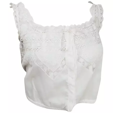 Edwardian White Cotton Lace Camisole w/ Ribbon Trim For Sale at 1stDibs