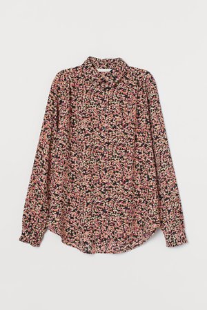 Long-sleeved Blouse - Black/pink floral - Ladies | H&M US