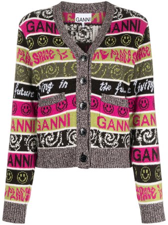 GANNI intarsia-knit button-fastening cardigan - FARFETCH