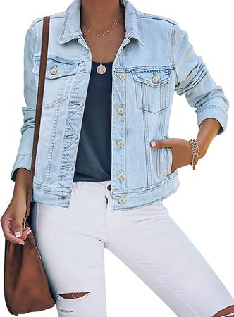 luvamia Women's Basic Button Down Stretch Fitted Long Sleeves Denim Jean Jacket at Amazon Women's Coats Shop
