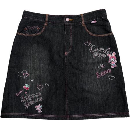 mezzo piano cherry candy pop black denim skirt 🤍... - Depop