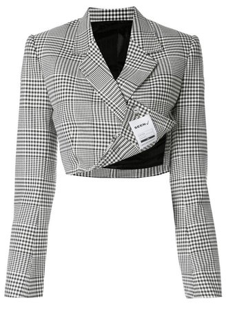 checked black & white cropped blazer