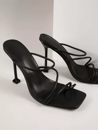 Faux Leather Open-Toe Strappy Stiletto Heels | SHEIN USA